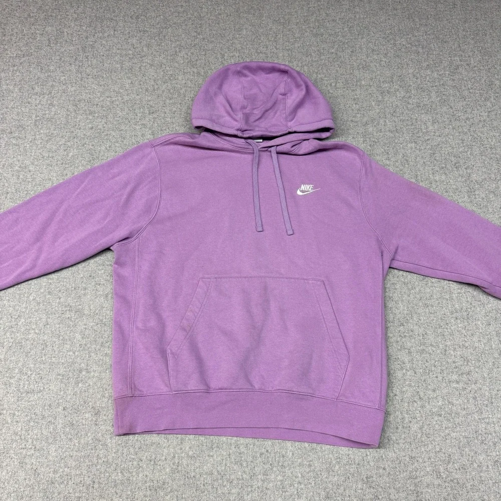 Nike Hoodie Sweatshirt Medium Purple Embroidered Logo Kangaroo Pocket Pullover
